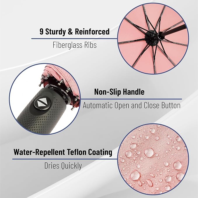 Mr. Pen- Windproof Travel Umbrella, Small Water-Resistant Automatic Folding Umbrella for Rain and Sun, Light, Compact and Portable for Women & Men, Fits Car & Backpack