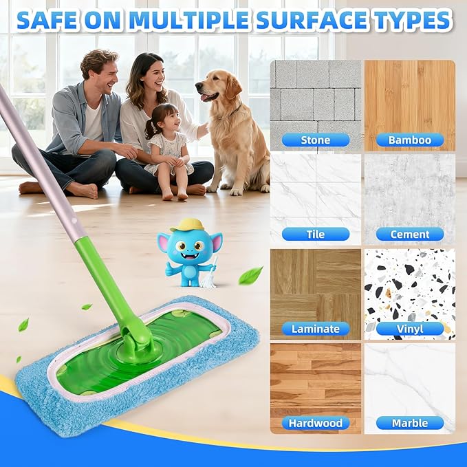 8 Pack Reusable Mop Pads Compatible with Swiffer Sweeper Mop, Dry and Wet Pads Refill, Microfiber Pads, Washable Sweeping Cloths for Surface/Hardwood Floor Cleaning (Blue)