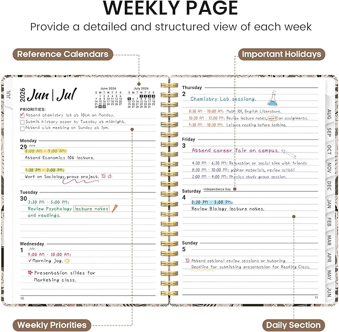 Planner 2026-2027, Academic Monthly and Weekly Calendar Planner for Women, July 2026 - June 2027, Hardcover Pretty Agenda Planner Book with Tabs, Spiral Daily Organizer for School Office Home Supplies, 6.3" x 8.5" - Magical Forest