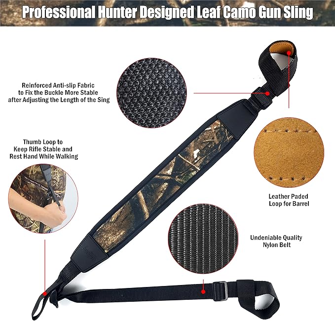 HUNTPAL No Drill Stalker Sling No Swivel Two Point Shotgun Sling, Universal Neoprene Padded Hunting Rifle Sling Shoulder Strap, Fit for 12 20 Gauge Shotguns