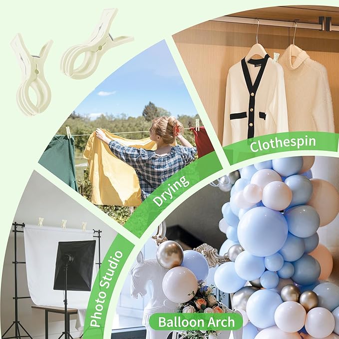 PUGPIU 10 Pack Plastic White Balloon Arch Clips for Backdrop | 3.5 Inch Heavy-Duty Spring Clamps for Birthday Decor | Crafts | Photo Studios
