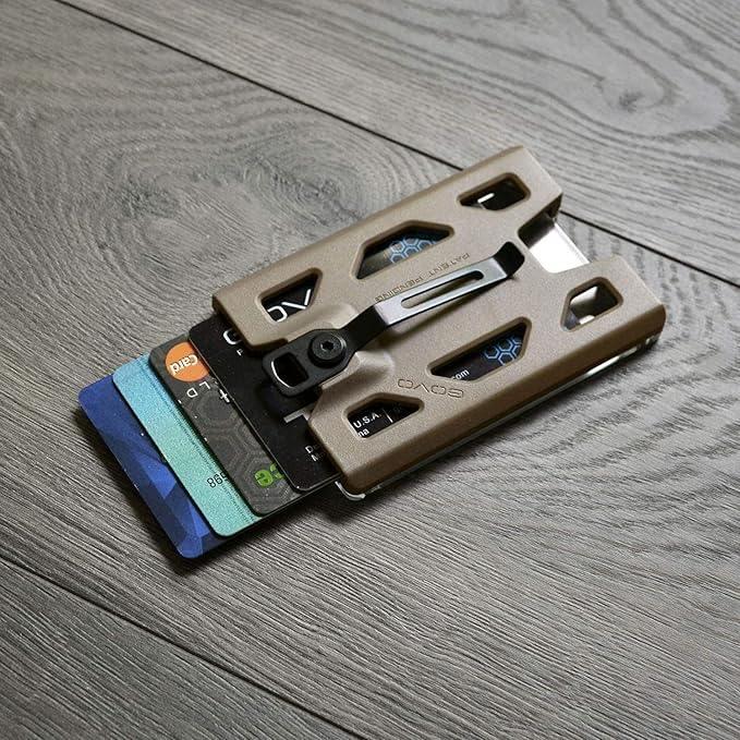 GOVO T4 Badge Holder/Wallet - Durable Polycarbonate ID/Credit Holder with Metal Clip and 4 Cards Slot (Holds 1 to 4 Cards) (Tan)