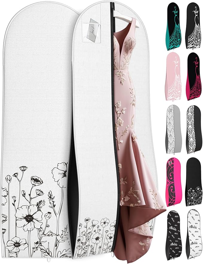 Your Bags Women’s Dress and Gown Garment Bag -72”x24” and 10” Tapered Gusset Prom Bags (Wildflower White)