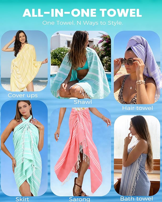 Antfuny 2 Packs Turkish Beach Towels Vacation Essentials Quick Dry Sand Free Oversized Bath Pool Swim Towel Extra Large XL Big Blanket Adult Travel Cruise Accessories Must Haves Clearance Stuff