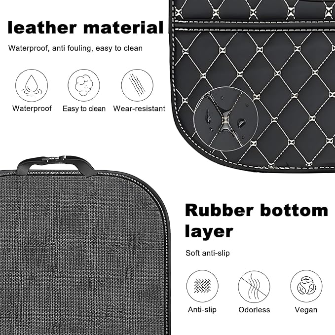 Universal Car Kick Mats Back Seat Protector with Storage Pockets, Premium Leather Car Seat Back Cover Protector Waterproof Scratch-Resistant Easy Clean