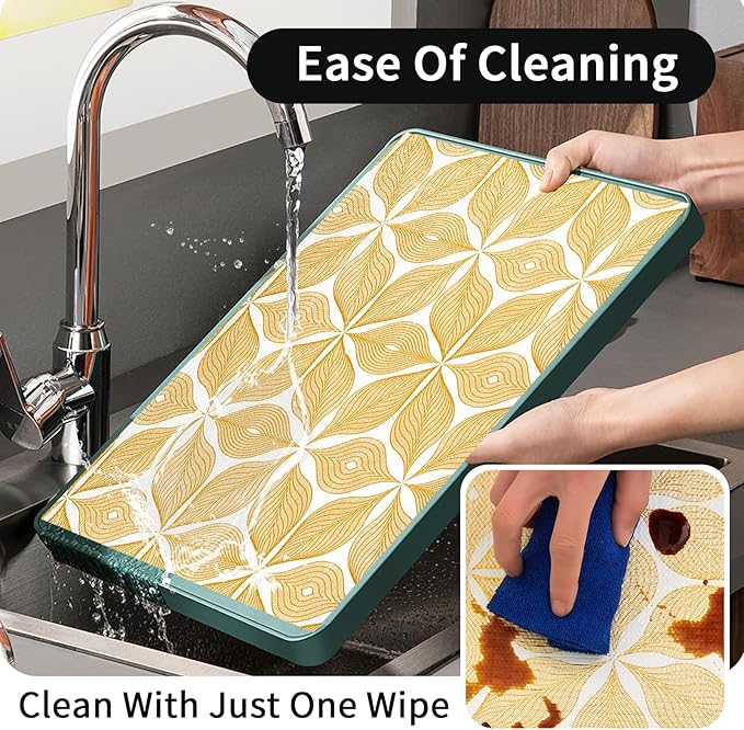 Shelf Liners for Kitchen Cabinets 23.62in x 20FT, Non-Adhesive Cabinet Liner, Strong Non-Slip Golden Leaf Drawer Liner, Easy to Clean for Shelf, Cabinet with Knife and Tape Measure