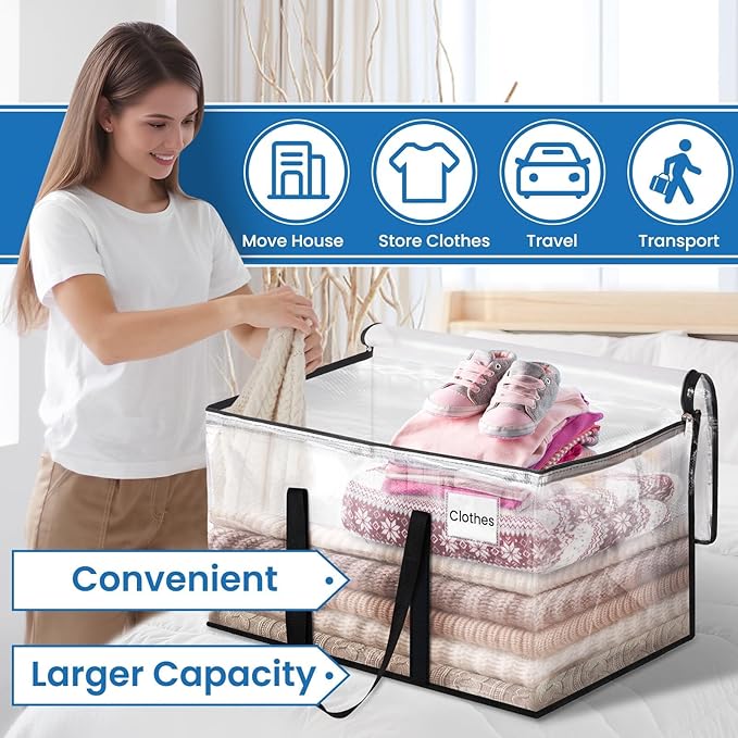 Clear Moving Bags Heavy Duty Extra Large, Moving Supplies with Reinforced Handle and Double Zipper, Storage Bags for Moving Essential, Packing Bags Alternative to Moving Box(4 Packs, Clear)
