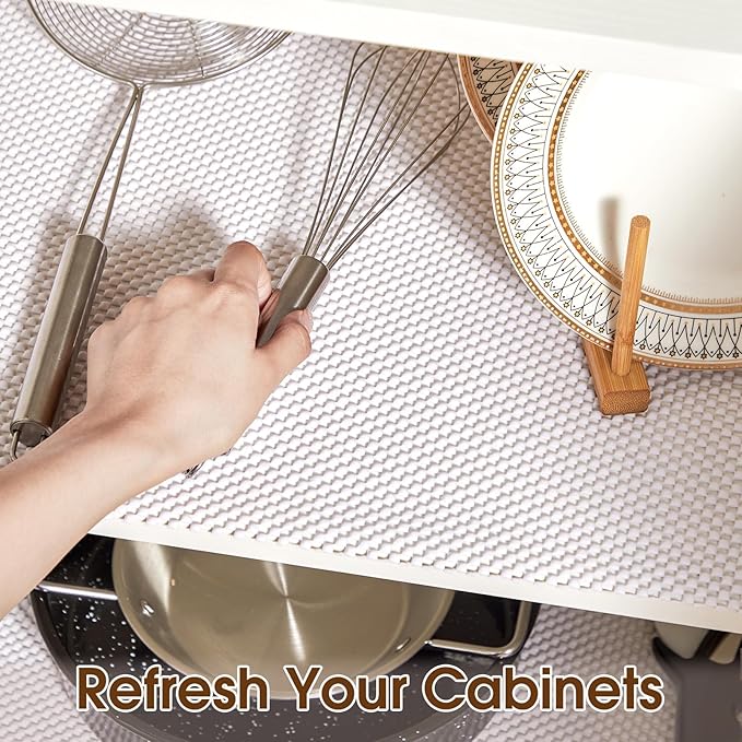Shelf Liner for Kitchen Cabinet, Drawer Liners Non Slip Non Adhesive Thick Mat, Breathable Dresser Pantry Bathroom Protector, White, 20" x 120"