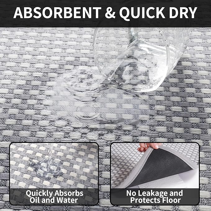YDKGL Kitchen Mat Kitchen Rugs Sets of 2 PCS Non Slip Washable, Super Absorbent Soft Braided Kitchen Mats for Floor, Rubber Backing Comfort Standing Kitchen Sink Mat Runner Rug, Gray 17"x28"+17"x59"