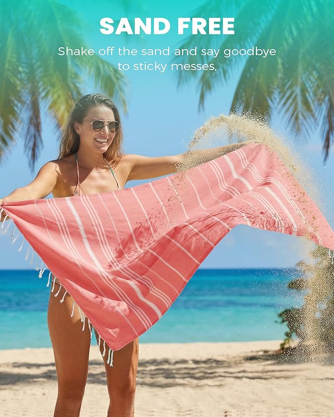 Antfuny 2 Packs Turkish Beach Towels Vacation Essentials Quick Dry Sand Free Oversized Bath Pool Swim Towel Extra Large XL Big Blanket Adult Travel Cruise Accessories Must Haves Clearance Stuff