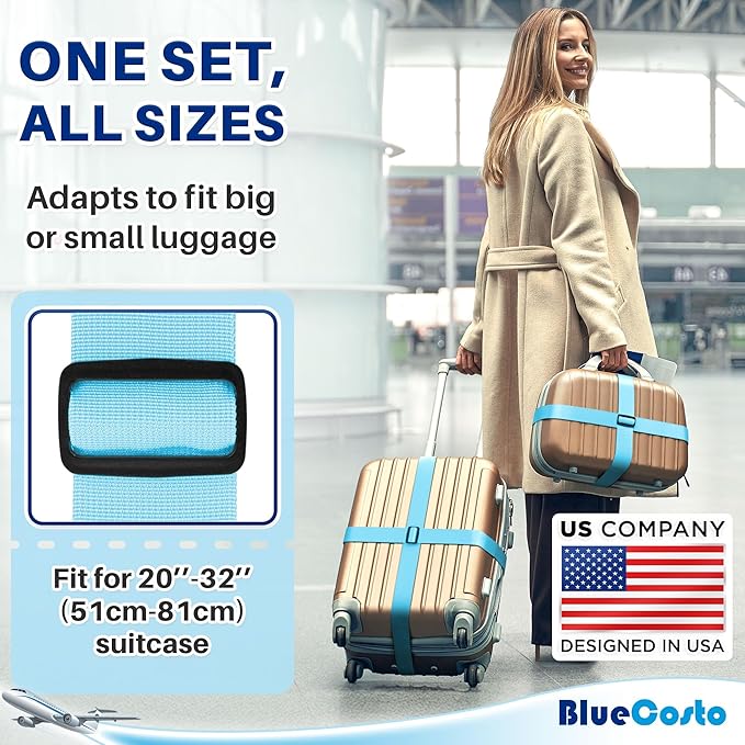Luggage Straps for Suitcases - TSA Approved - Mixed Colors, 4 PK - Premium Nylon Belts for Suitcase, Briefcase & Travel Bag - Adjustable Strap Length 46" - 78"