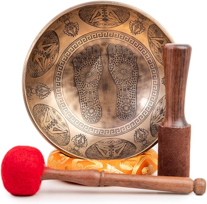 Large Tibetan Singing Bowl Set - 8.5" Master Healing Grade For Sound Bath Chakra 7 Metal Meditation Yoga By Himalayan Bazaar