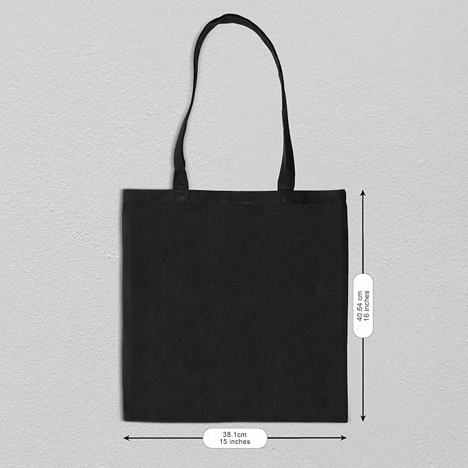 Urban Villa 24 Pack Reusable Grocery Bags 15’’x16’’ with 27’’ long Handle Black Color 100% Cotton Tote Bags Medium Weight Grocery Shopping Cloth Bags Great Choice for Promotion Gift DIY Advertising