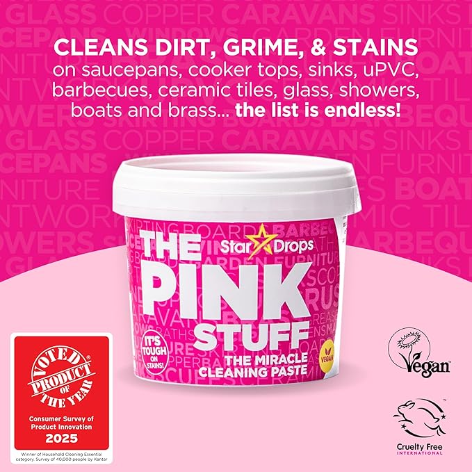 Stardrops The Pink Stuff Cleaning Paste 500g, Multi Purpose Cleaner for Kitchen, Bathroom, Tiles, Glass, Shower, Oven, Sink, Stainless Steel, Removes Grease, Grime & Stains (Pack of 2)