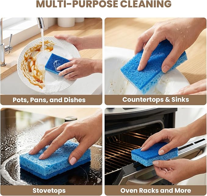 Metflavor Kitchen Sponges, 6 Count, Non-Scratch Scrub Sponge, Dual Sided Cleaning Sponges for Dishes, Kitchen, Bathroom