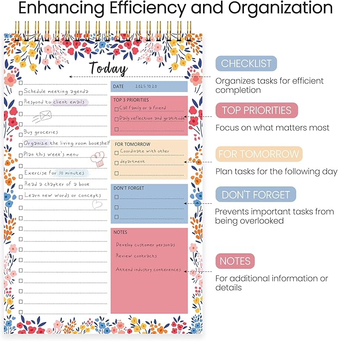 To Do List Notepad - To Do List Notebook for Work with 52 Sheets, Undated Daily Planner Perfect for Enhanced Productivity and Goal Achievement - Pink & Blue