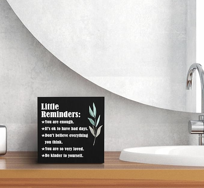 SRADMO Inspirational Little Reminders Wood Box Sign Desk Decor, Inspirational Desk Decor, College Motivational Positive Affirmation Gifts Box Sign For Office Home Dorm Tabletop Shelf Decoration(Black)