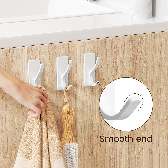 pickpiff Self Adhesive Coat Hooks for Hanging: Heavy Duty Stainless Wall Hook for Towel, Utensil, Backpack, Hat, Sturdy Metal Hanger for Bathroom, Kitchen, Door, 6 Pack, White