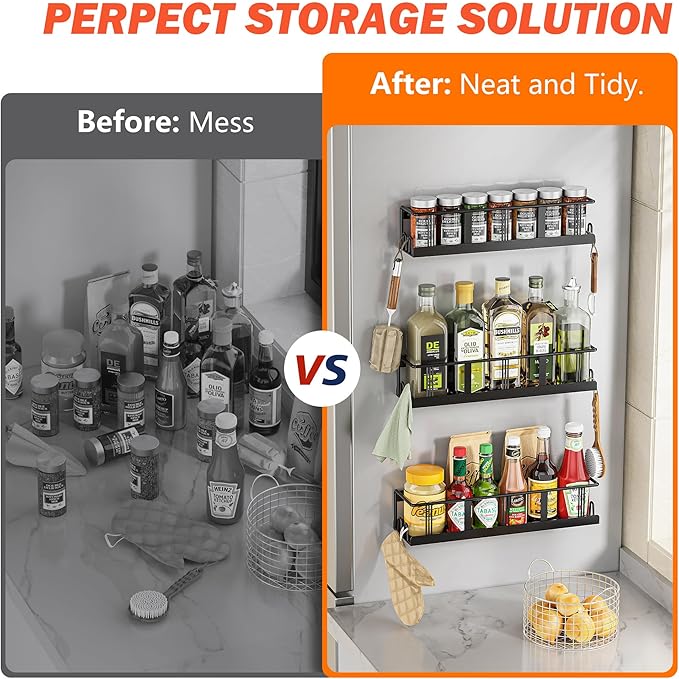 Spice Rack Wall Mounted 2 Pack, Space-Saving Spice Organizer for Spice Jars and Seasonings, Screw or Adhesive Hanging Spice Rack Organizer for Your Kitchen Cabinet, or Pantry Door