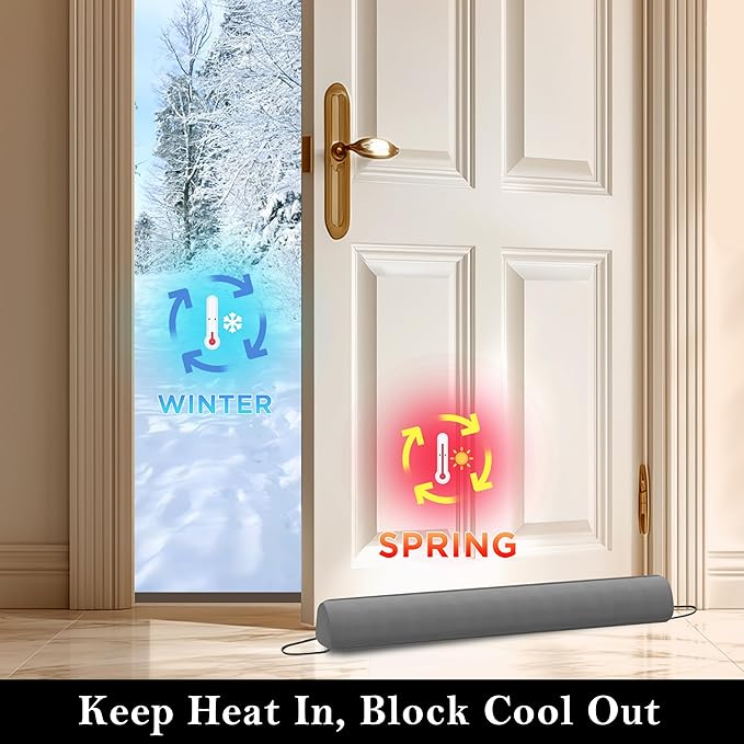 Sunolga 36" Door Draft Stopper Blocks Hot and Cold Air with Removable Washable Cover for Gaps Up to 3", All-Season Seal for Noise, Door Sweep for Bottom of Door and Window, Home Essentials, Gray