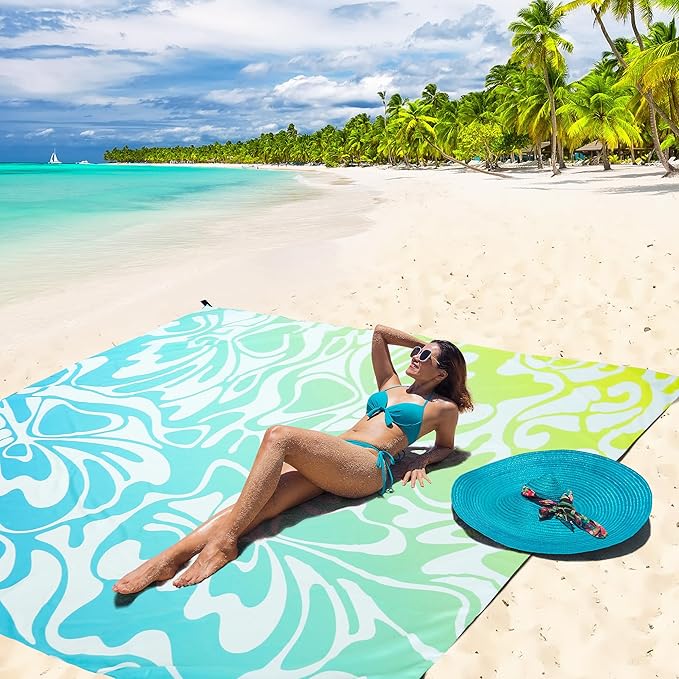 Beach Blanket Waterproof Sandproof Extra Large Beach Mat 79" X 83"/120"x108" for 1-8 Adults Quick Drying Durable Outdoor Picnic Mat for Beach Travel Camping Hiking