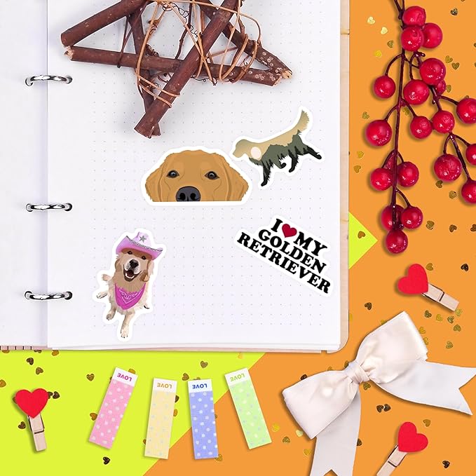 BulbaCraft 100Pcs Golden Retriever Stickers for Water Bottle and Laptop - Golden Retriever Party Favors & Decorations, Waterproof Vinyl Decals, Cute Dog and Pet Stickers, Gifts for Women & Men