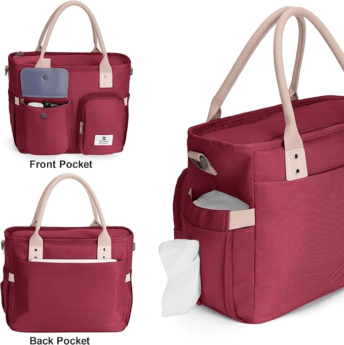 Hafmall Large Insulated Lunch Bag for Adults, Wide Opening Insulated Bag with Shoulder Strap, Lunch Bags for Women, Reusable Adult Lunch Tote Bag For Work, Picnic (Red)