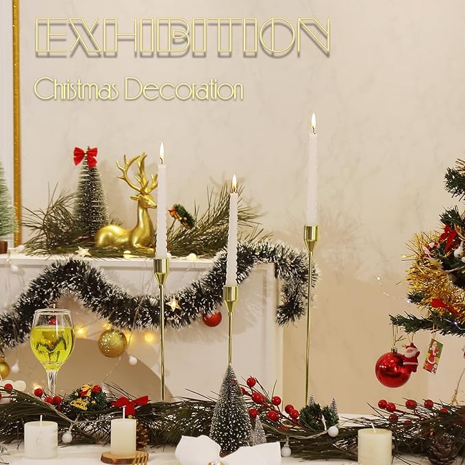 3Pcs Lemon Gold Candlestick Holders Set Fit 3/4" Tall Taper Candle Home Decorative Table Centerpieces for Family Dinning, Party Decoration