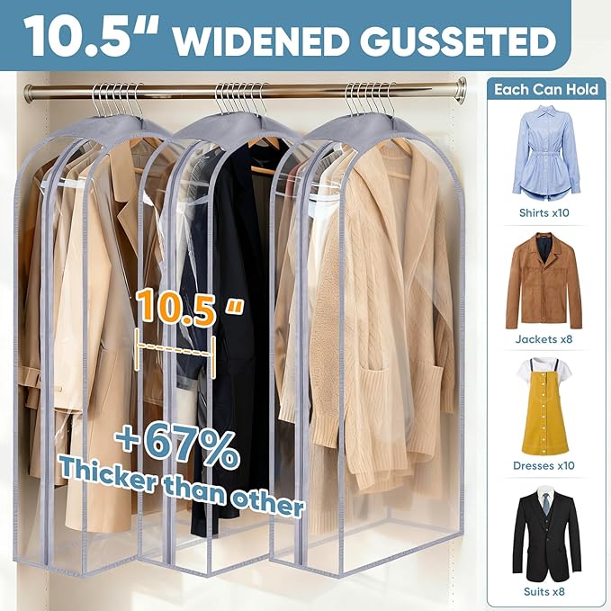 BALEINE 60'' Clear Garment Bags, 10.5'' Wide PEVA Suit Bag for Closet Clothes Dresses Suit Coats Storage (Clear, 1PK)