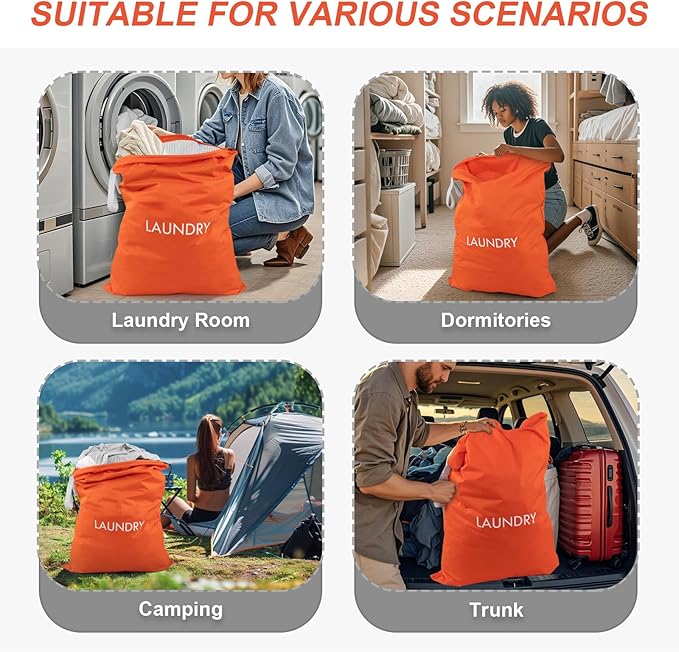 WiseBoy Laundry Bag, 23.6x35 inch Oversized Laundry Bags, Travel Laundry Bag Dirty Clothes Organizer, Nylon Wet Dry Storage Bag for College Dorm, Camping, Caravan, Orange