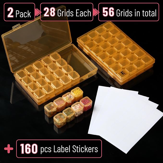 Mr. Pen - Bead Storage Containers, 28 Grids, 2 Pack, Transparent Orange Small Bead Organizer Box
