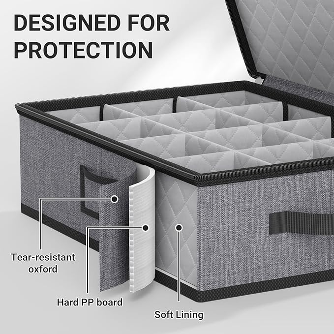 MISSLO Large Capacity China Storage Containers Hard Shell Plate Storage Containers, Kitchen Packing Moving Boxes for Dishes, Dinnerwares, Mugs Protectors, Grey, Mug Storage