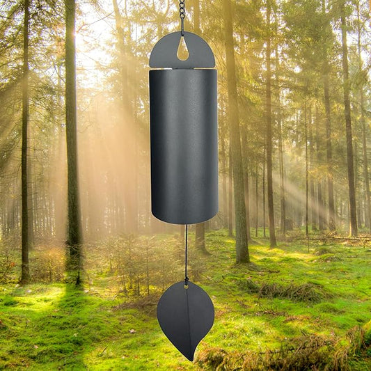 Unique Serenity Bell with Deep Resonance - Large Deep Tone Wind Chimes for Outside - Memorial Wind Chime for Outdoors - Amazing Grace Wind Bells with Mute Mode - Handcrafted Steel Wind Chimes - Black