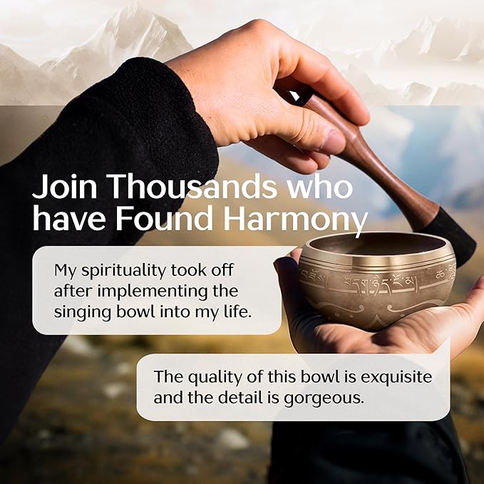 Handmade Tibetan Etched Singing Bowl Set with Case – Meditation Bowl & Sound Bowl with Cushion, Mallet & Guide – Handmade Himalayan Bowls – Bronze Singing Bowls – Spiritual Healing Products