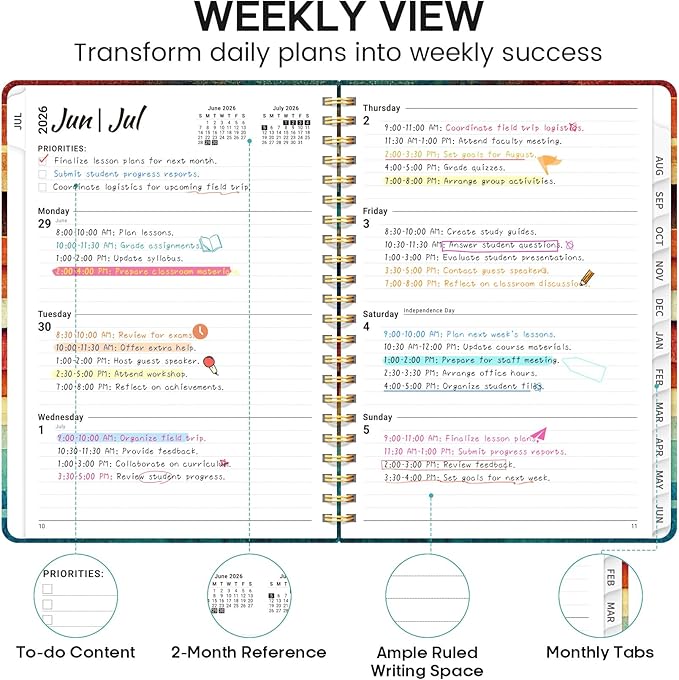 Academic Planner 2026-2027, Weekly and Monthly Calendar Book, July 2026 – June 2027, Hardcover Planner with Tabs, Perfect for Teachers, Students, Women & Men, A4 (8.5" x 11") - Wood