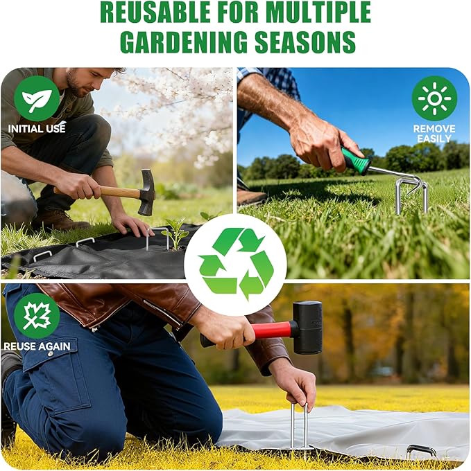 Zevlux Landscape Staples Galvanized Garden Stakes,8 inch 50 Pack 11 Gauge Heavy Duty Garden Pins for Fences, Lawns, Weed Barriers and Landscape Fabrics, Irrigation Hose,Yard Lawn, Landscape Fabric.