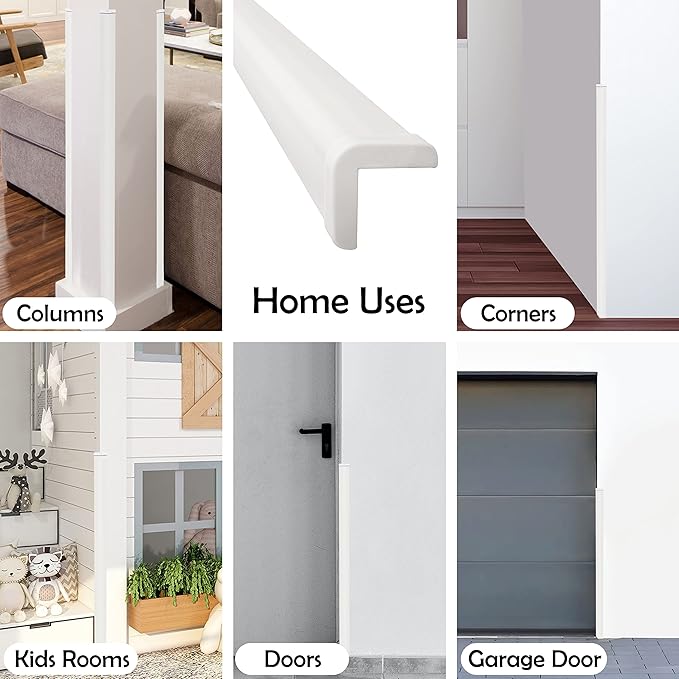 Rubber Bond Wall Corner Guard Edge Protector, 1x1x36 inch Baby Proofing Corner Guards | Self-Adhesive Furniture Edge Strips for Home & Office (15 Pack, White)