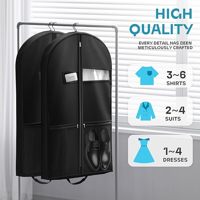 Lazebox 43" Travel Garment Bag with Accessories Zipper Pocket, Heavy Duty Suit Bag for Suits, Tuxedos, Dresses, Coats, Black, 1 pack