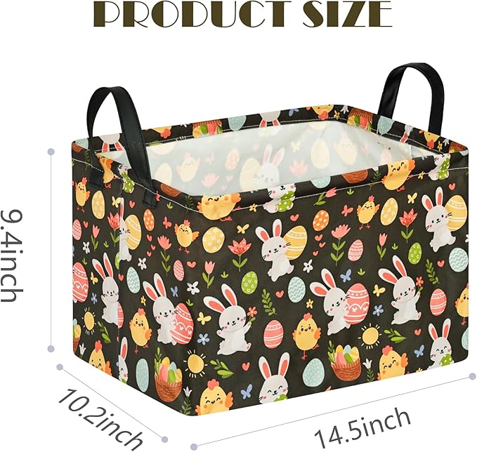 MAIZMZ Easter Storage Basket Eggs Bunny Flower Gifts Cube Waterproof Storage Bins Organizer,Foldable Closet Shelf Baskets with handles for Women,Nursery Hamper Toys Box,Room Decorations