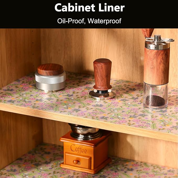 INNOLITES Shelf Liners for Kitchen Cabinets Non-Adhesive Drawer Liner with Floral, Waterproof Durable Easy to Clean, for Refrigerator, Shelves (Pink Rose, 23.6" x 240")