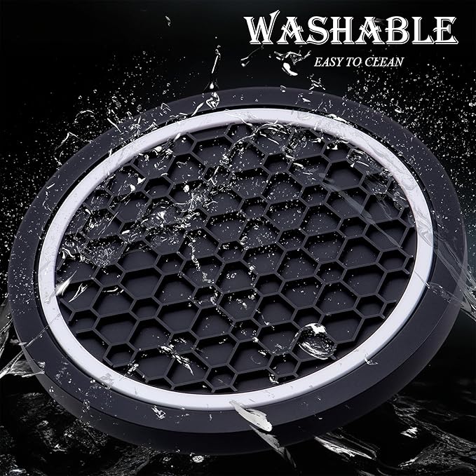 4-Piece Anti-Slip Car Cup Coaster Set – 2.75 Inch Auto Insert Drink Mats, Perfect for Coffee & Beverages – Stylish Interior Decor for Women & Girls (Black & White)