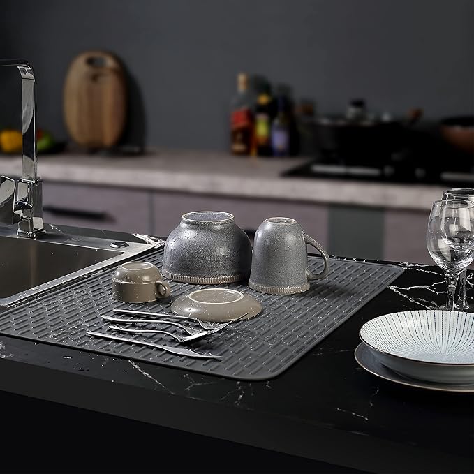 To encounter Silicone Dish Drying Mat - Extral Large 24" x 18" - Set of 2 Flexible Rubber Drying Mat, Heat Resistant Silicone Trivet, Countertop Mat, Dish Draining Mat, Sink Mat
