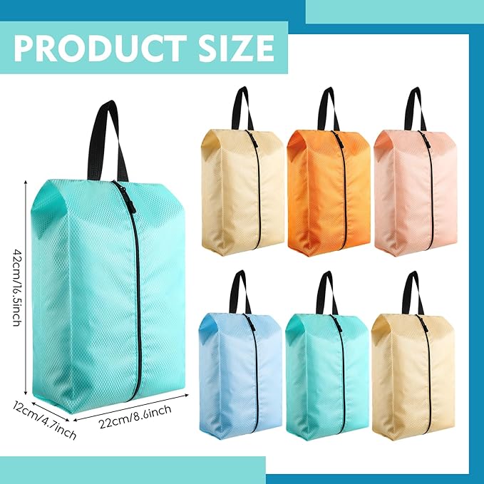 Bulyoou 6 Pcs Travel Shoe Bags with Zipper Portable Suitcase Shoe Organizer Packing for Men Women Nylon Multicolor (L, Pastel)