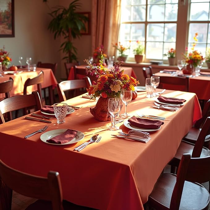 sancua Thanksgiving Tablecloths for 8 Foot Rectangle Tables, 6 Pack Burnt Orange - Washable Polyester Fabric Fall Table Cloth for Holiday Party, Birthday, Banquet Reception, 60x120 Inch Rust