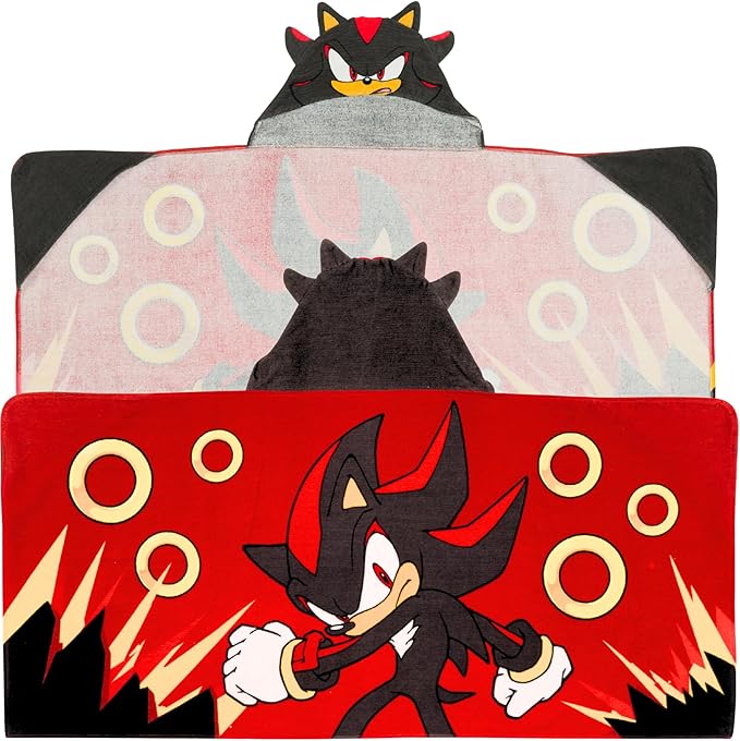 Sonic Shadow The Hedgehog Anime Kids Super Soft Bath/Pool/Beach Soft Cotton Terry Hooded Towel Wrap, 24 in x 50 in, Mario & Luigi, (100% Officially Licensed Product) By Franco