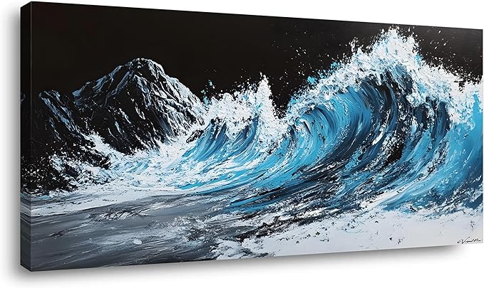 ZESTRILIA Waves Wall Art Blue Sea Oil Painting Reproduction Print Modern Wave Abstract Canvas Paintings Waterproof Artwork Picture for Living Room Bedroom Home Office Kitchen Décor (20x40inch)