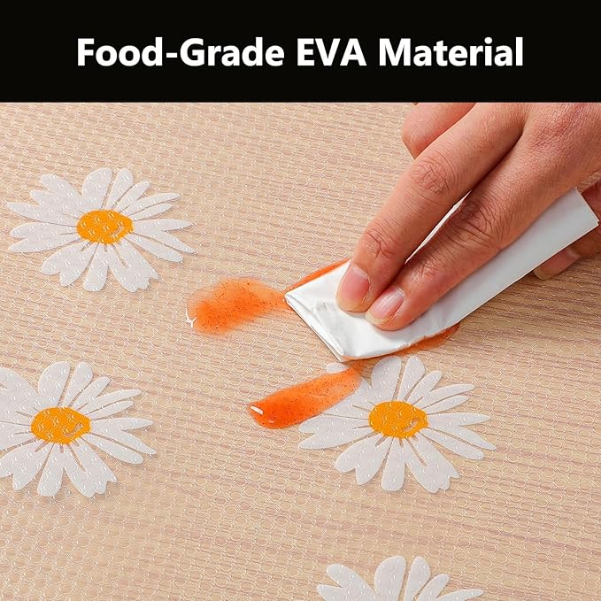 INNOLITES Shelf Liners for Kitchen Cabinets – Drawer Liner Waterproof & Oil-Proof, Non-Adhesive EVA with Floral Pattern – Durable Washable, Easy to Clean (Clean Daisy, 23.6" x 360")