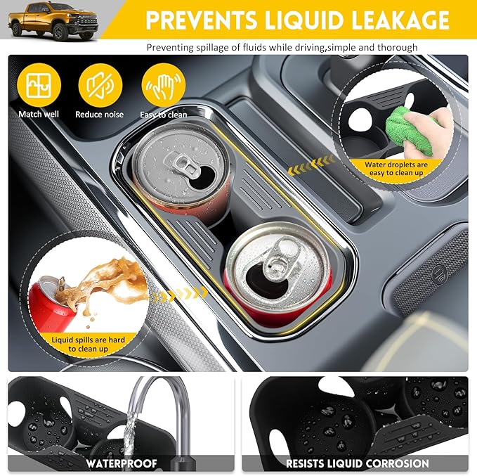 Cup Holder for 2022-2025 Chevy Silverado & GMC Sierra 1500,Center Console Cup Holder Insert Cupholder Organizer Coaster Liner for 22-25 Silverado/Sierra Interior Accessories(Bucket Seat Only)