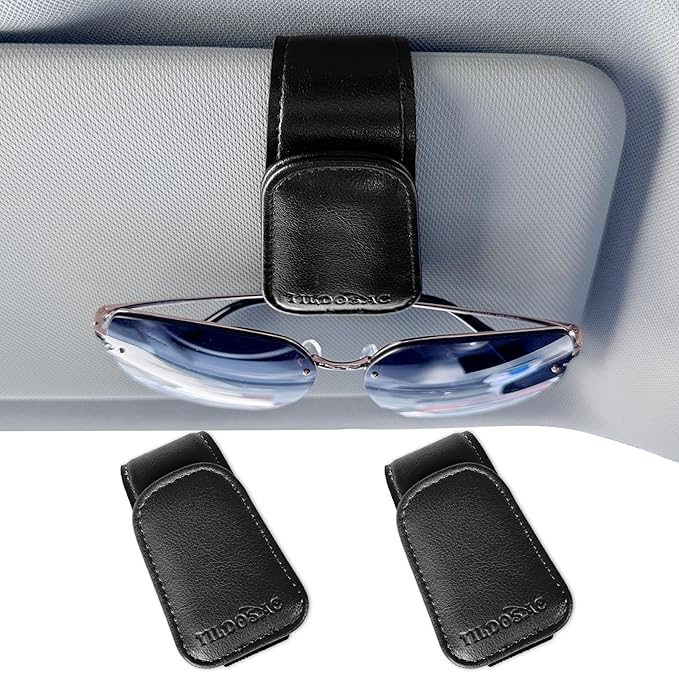 2 Pack Sunglass Holder Organizer Clip for Car Visor (Double Black)
