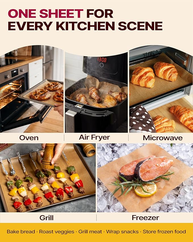 Katbite Parchment Paper Sheets Pop-Up 200 PCS, 9x13 Inches Precut Heavy Duty Baking Parchment, Extra Strong, Unbleached, Non-stick, Non-toxic, Flat Baking Paper for Oven, Cooking, Grilling, Air Fryer